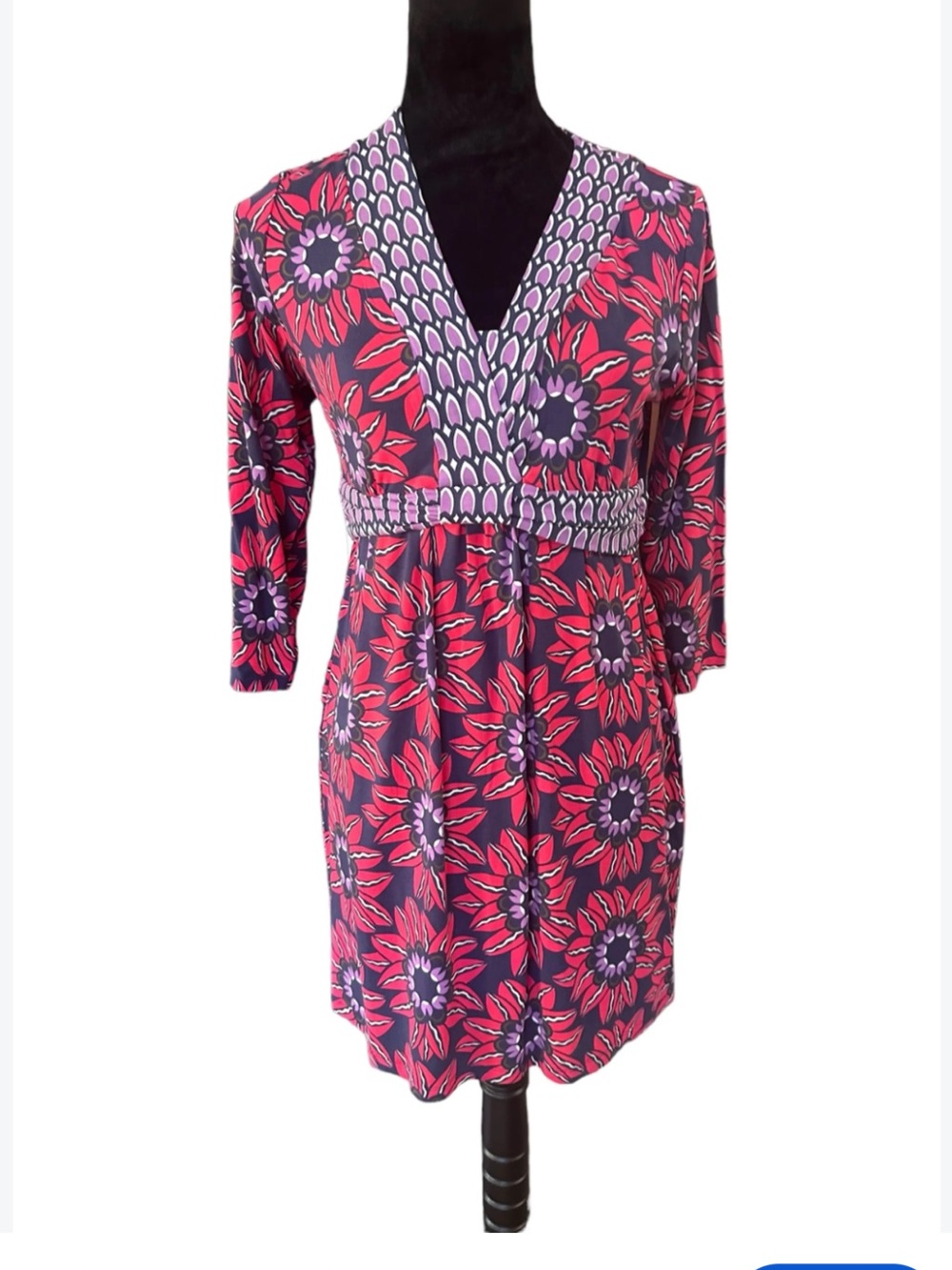 Boden 8P Women's Pink & Purple Floral V-Neck Dress